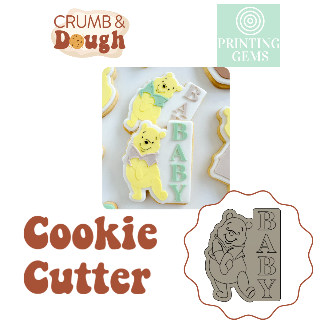 Yellow Bear baby text raised stamp by Crumb and Dough