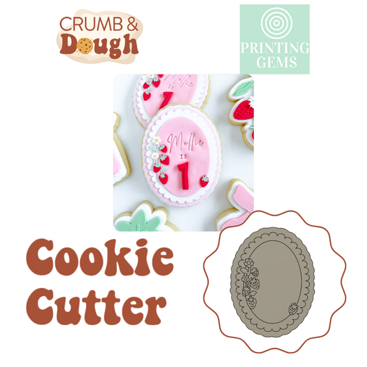 Strawberry Oval raised stamp by Crumb and Dough