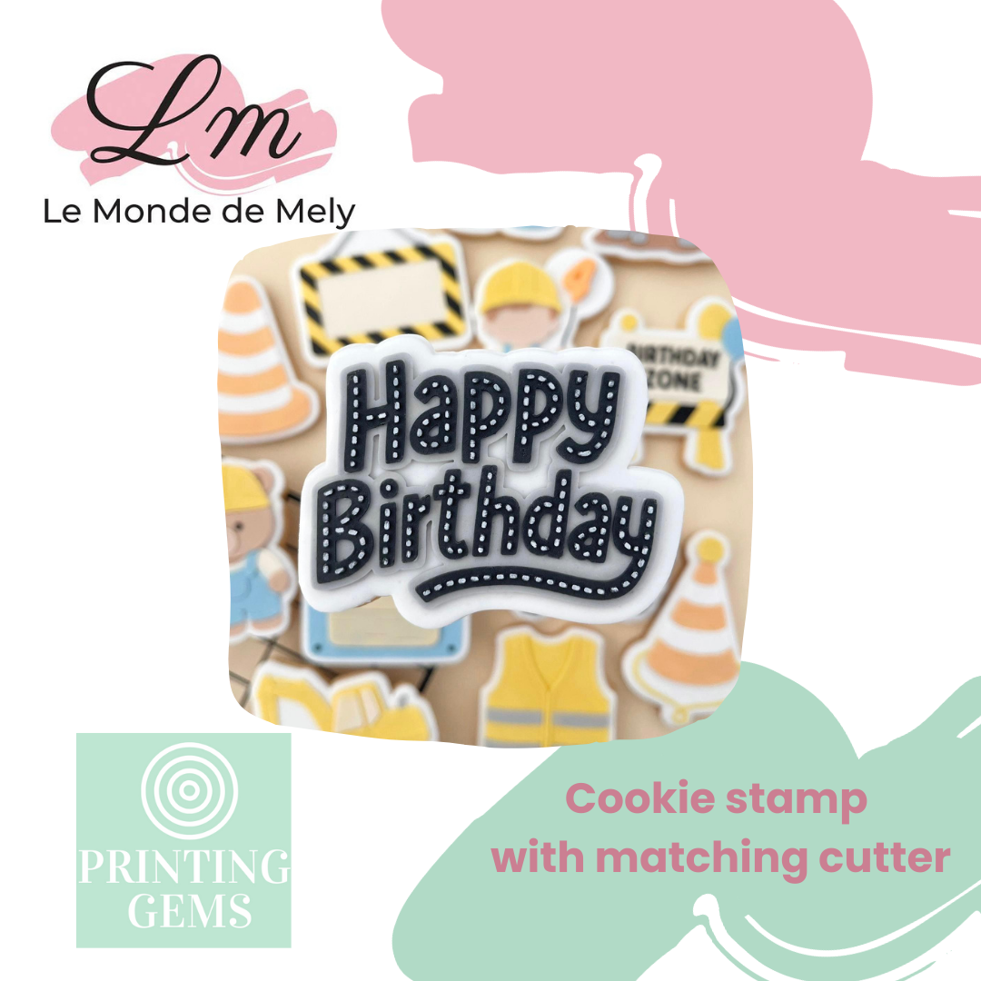 Construction happy birthday raised stamp by Le Monde De Mely