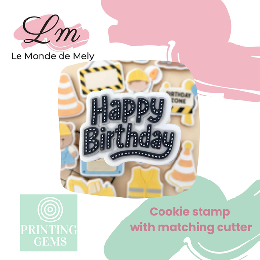 Construction happy birthday raised stamp by Le Monde De Mely