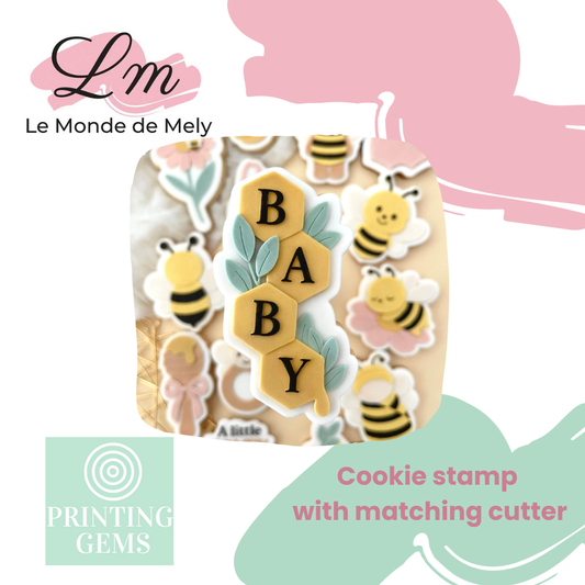 Baby Bee script honeycomb raised stamp by Le Monde De Mely