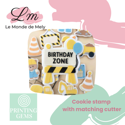 Construction birthday zone raised stamp by Le Monde De Mely