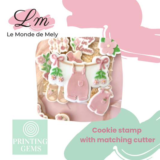 Baby in bloom clothesline raised stamp by Le Monde De Mely