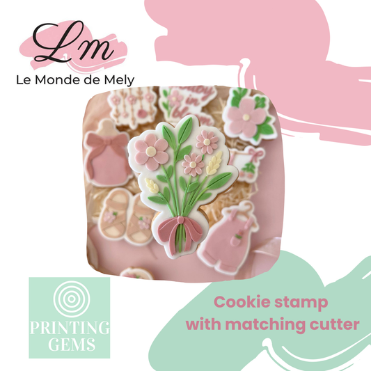 Baby in bloom bouquet raised stamp by Le Monde De Mely