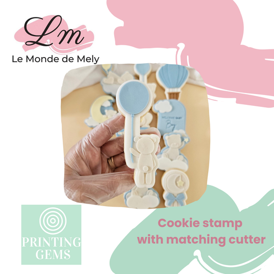 Cloud baby bear balloon raised stamp by Le Monde De Mely