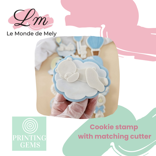 Cloud baby sleeping bear on cloud raised stamp by Le Monde De Mely