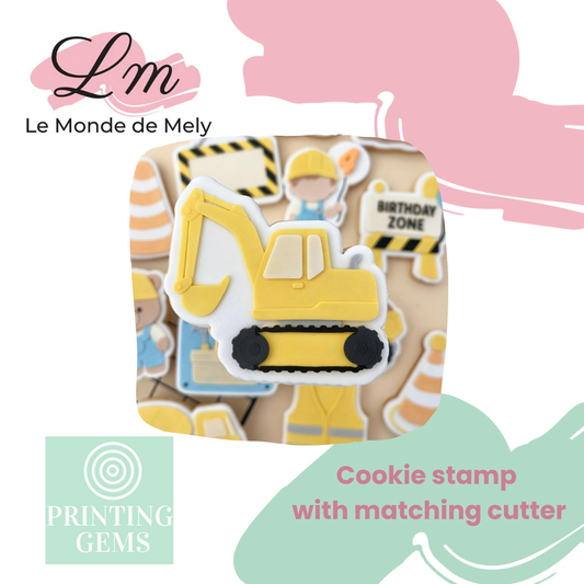 Construction excavator raised stamp by Le Monde De Mely