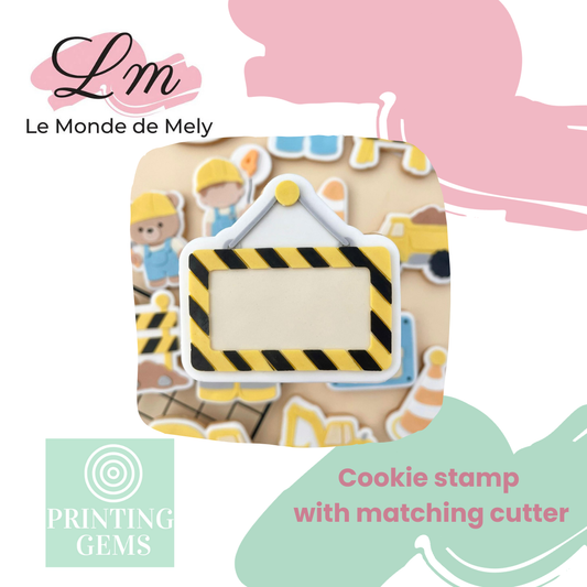 Construction caution sign raised stamp by Le Monde De Mely