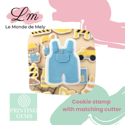 Construction overalls raised stamp by Le Monde De Mely