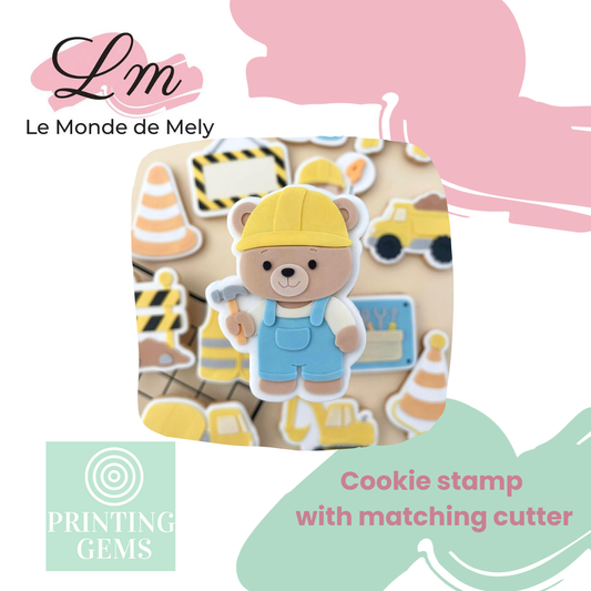 Construction bear raised stamp by Le Monde De Mely