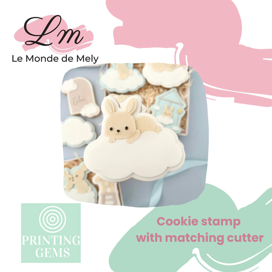 Baby Rabbit on cloud raised stamp by Le Monde De Mely