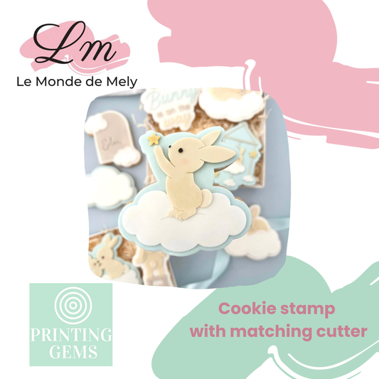 Baby Rabbit bunny on cloud with star raised stamp by Le Monde De Mely