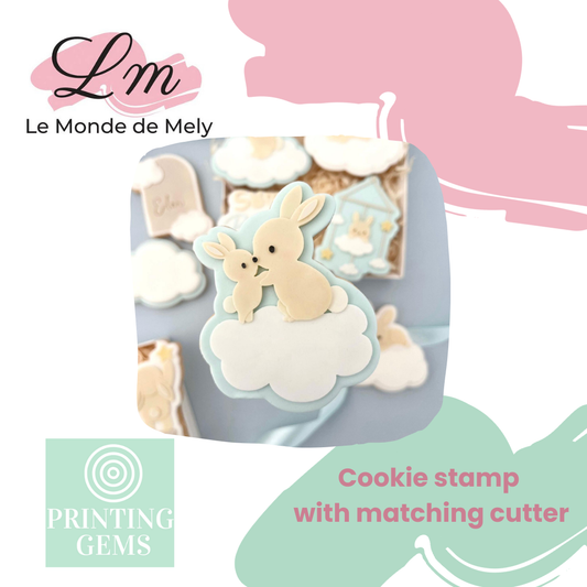 Baby Rabbit two bunnies raised stamp by Le Monde De Mely