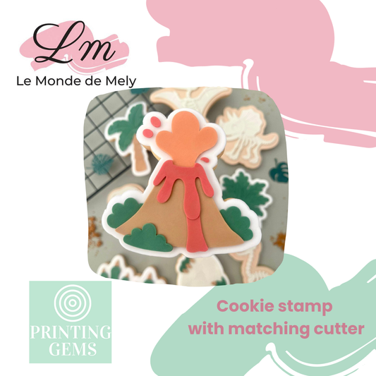 Dino volcano raised stamp by Le Monde De Mely