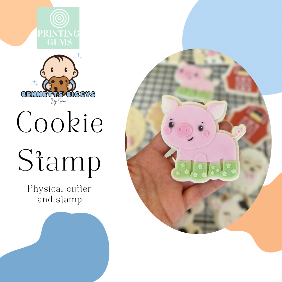 Pig in gumboots raised stamp by Bennets Biccys