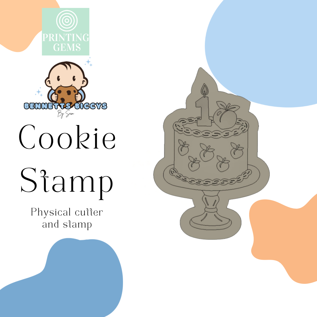 Peach One birthday cake raised stamp by Bennets Biccys