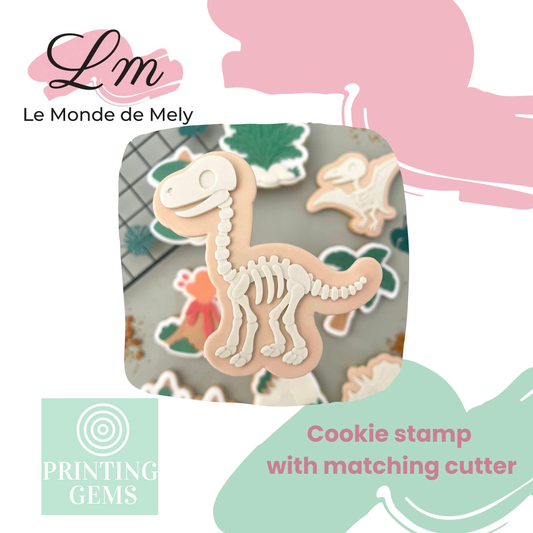 Dino skeleton brontosaurus raised stamp by Le Monde De Mely