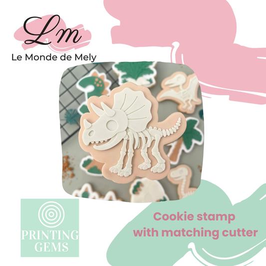 Dino skeleton triceratops raised stamp by Le Monde De Mely