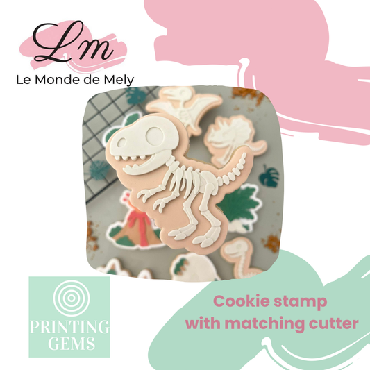Dino skeleton tyrannosaurs raised stamp by Le Monde De Mely