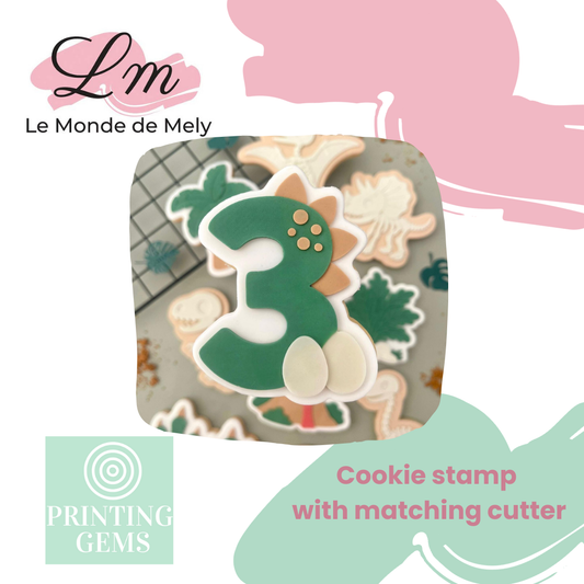 Dino number 3 raised stamp by Le Monde De Mely
