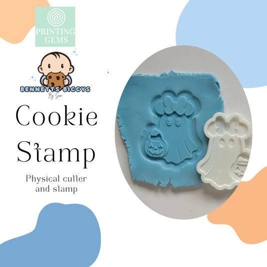 Ghost with ear and bow raised stamp by Bennets Biccys