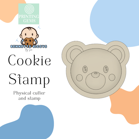 Big teddy bear face raised stamp by Bennets Biccys