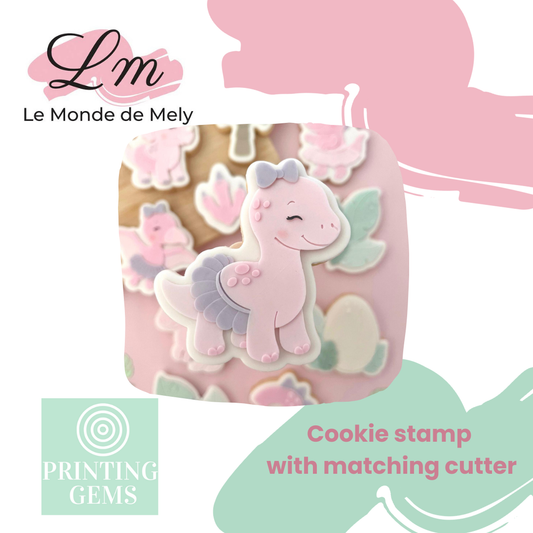 Dino girl brontosaurs raised stamp by Le Monde De Mely