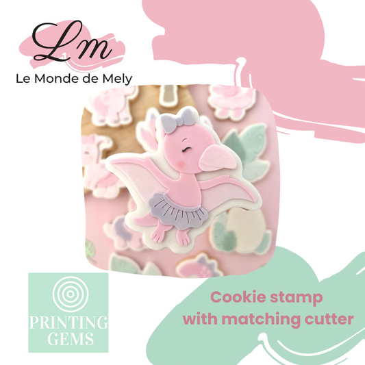 Dino girl pterodactyl raised stamp by Le Monde De Mely