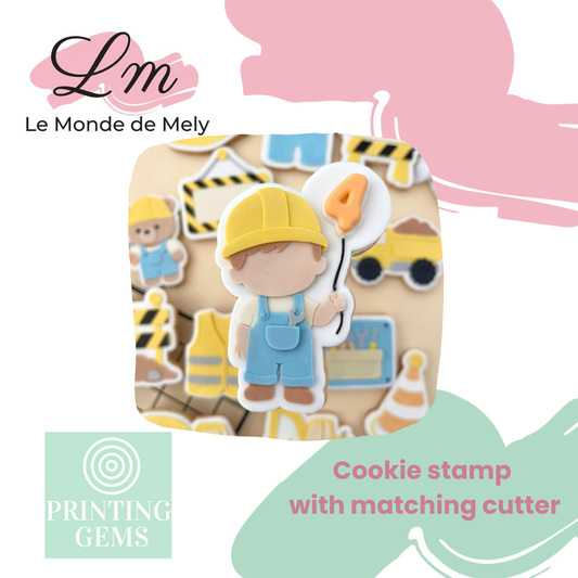 Construction worker raised stamp by Le Monde De Mely