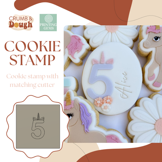 5 with unicorn horn raised stamp by Crumb and Dough