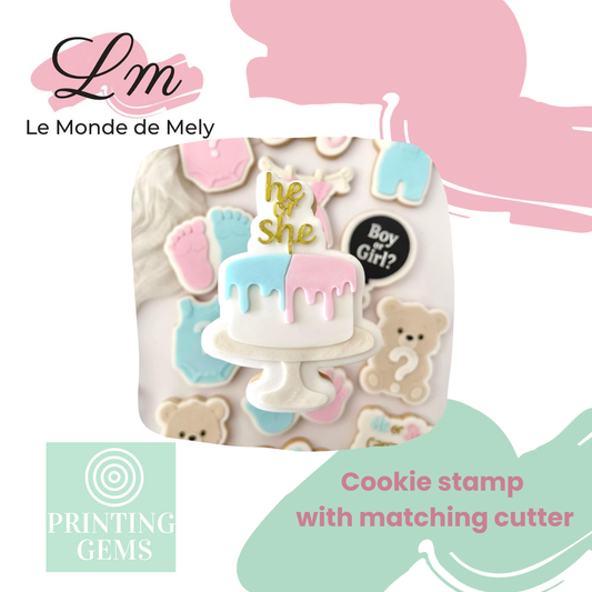 Gender reveal baby cake raised stamp by Le Monde De Mely