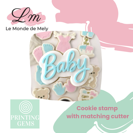 Gender reveal baby script raised stamp by Le Monde De Mely