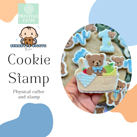 Teddy bear fruit basket raised stamp by Bennets Biccys