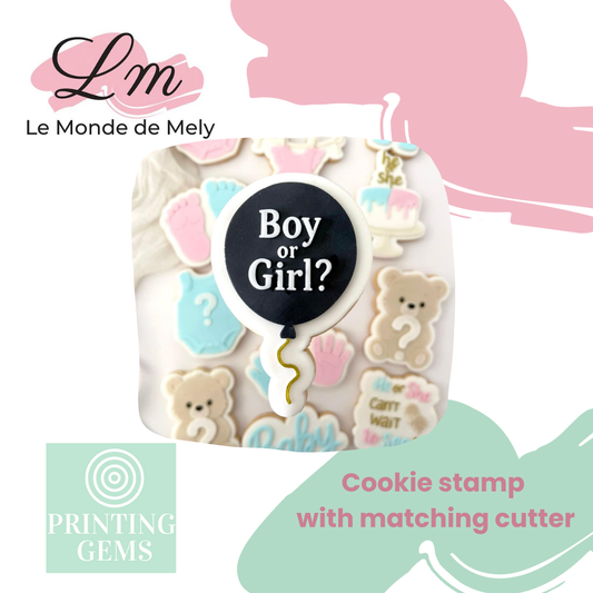 Gender reveal baby balloon raised stamp by Le Monde De Mely