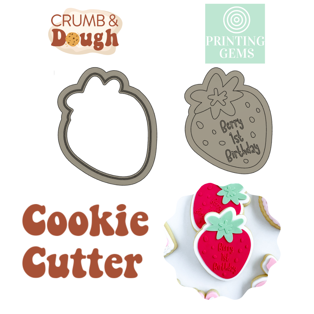 Berry first birthday strawberry raised stamp by Crumb and Dough