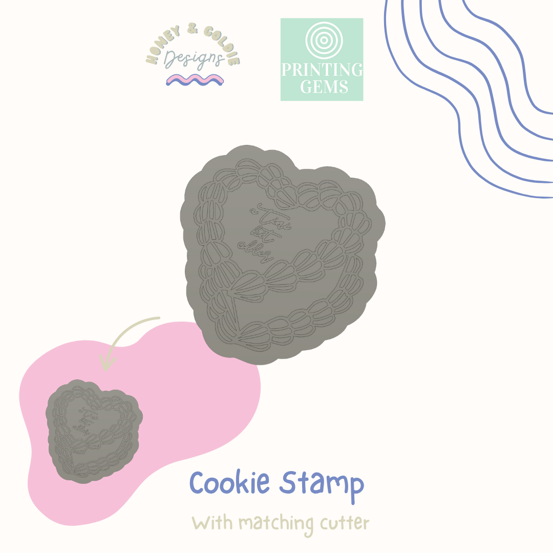 A tini bit older cake raised cookie stamp and matching cutter by Honey & Goldie