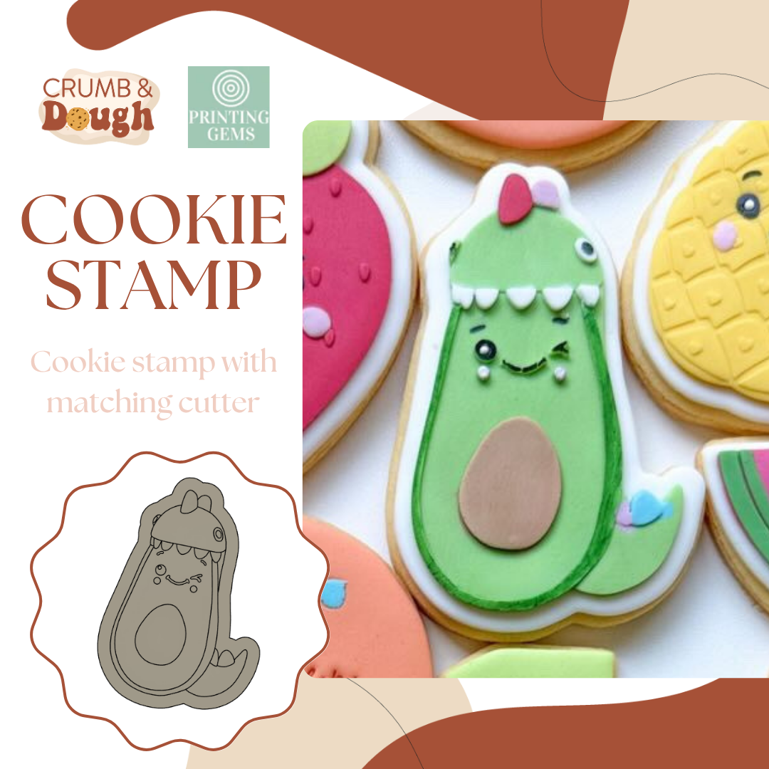 Avocadosaurus raised stamp by Crumb and Dough