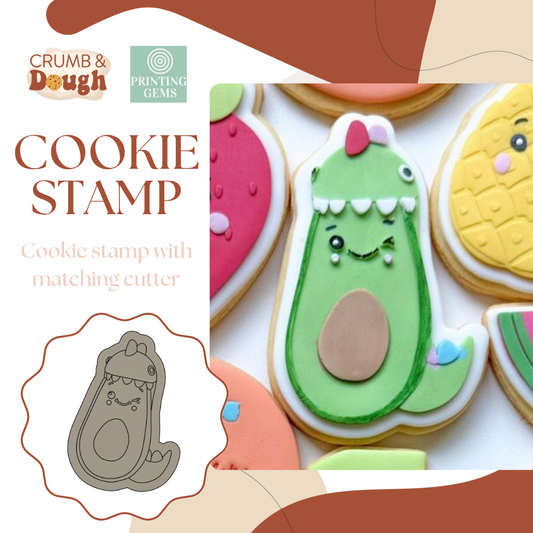 Avocadosaurus raised stamp by Crumb and Dough