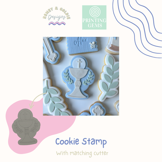 Baptismal Font raised cookie stamp and matching cutter by Honey & Goldie