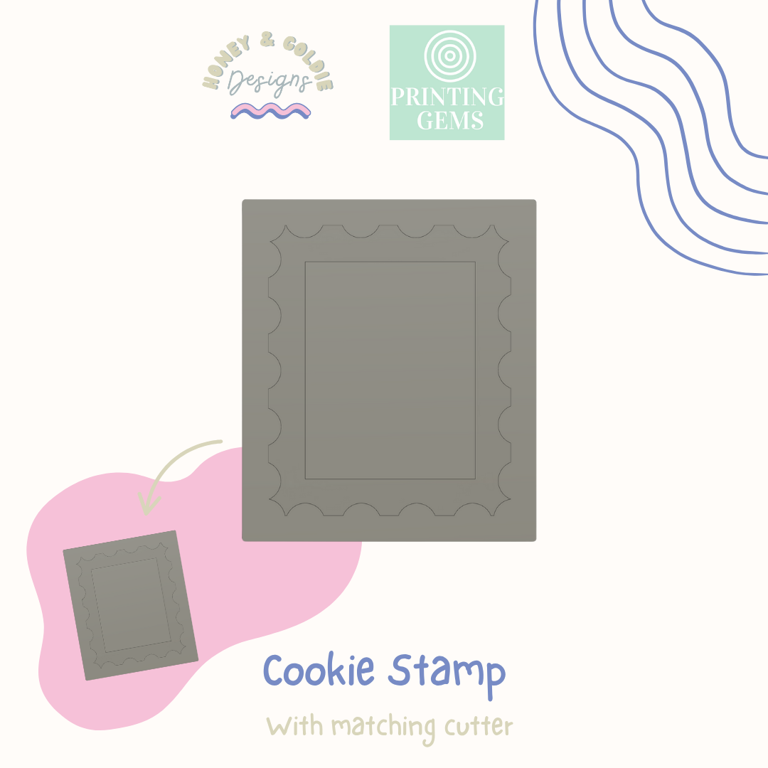 Postage stamp raised cookie stamp and matching cutter by Honey & Goldie