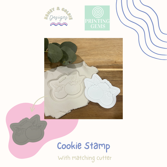 Blueberries raised cookie stamp and matching cutter by Honey & Goldie