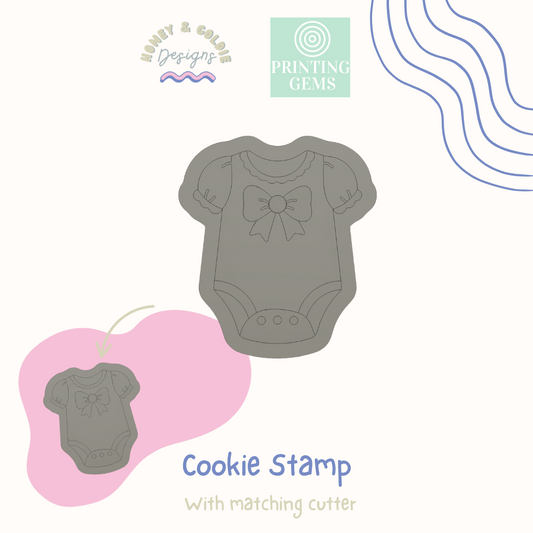 Bow onesie raised stamp by Honey & Goldie