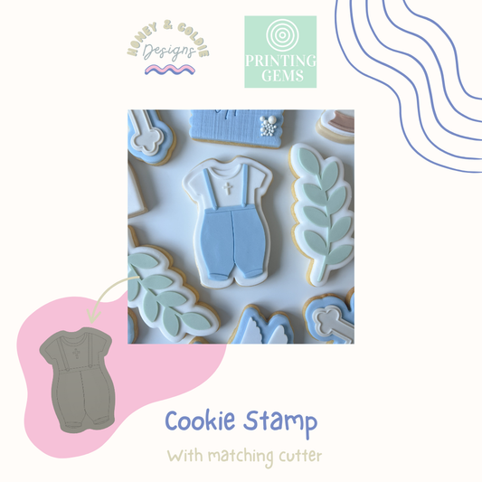 Boys baptism outfit raised cookie stamp and matching cutter by Honey & Goldie