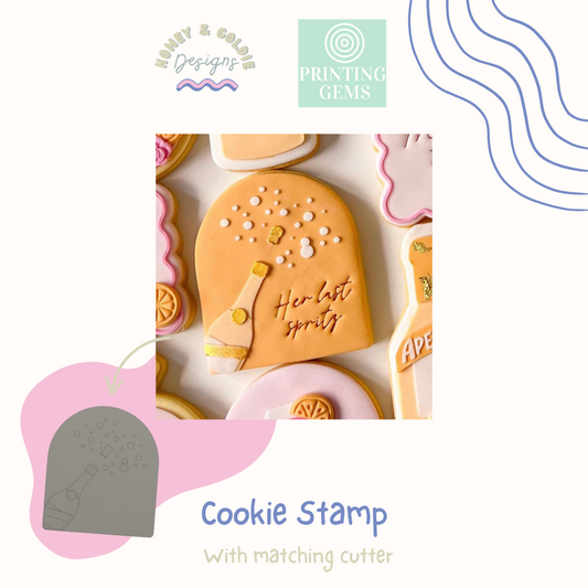 Champagne popping raised stamp by Honey & Goldie