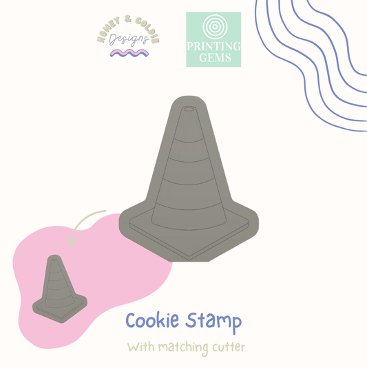 Construction cone raised cookie stamp and matching cutter by Honey & Goldie