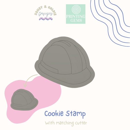 Construction hat raised cookie stamp and matching cutter by Honey & Goldie