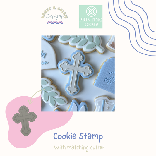 Cross raised cookie stamp and matching cutter by Honey & Goldie