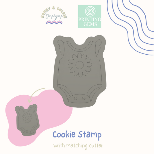 Daisy Onesie raised stamp by Honey & Goldie