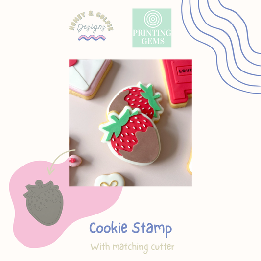 Dipped strawberry raised cookie stamp and matching cutter by Honey & Goldie