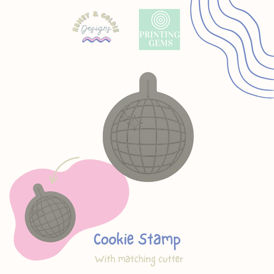 Disco Ball raised cookie stamp and matching cutter by Honey & Goldie